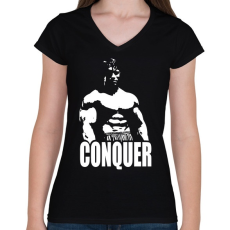 PRINTFASHION Arnold Conquer - Női V-nyakú póló - Fekete