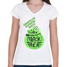 PRINTFASHION Aszpartám mentes Halloween - Női V-nyakú póló - Fehér