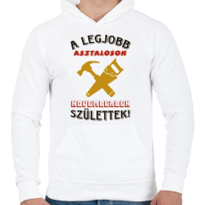 PRINTFASHION Asztalos szülinap színes - Férfi kapucnis pulóver - Fehér