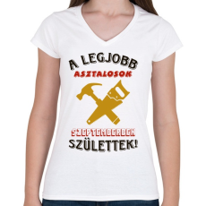 PRINTFASHION Asztalos szülinapja szeptember színes - Női V-nyakú póló - Fehér