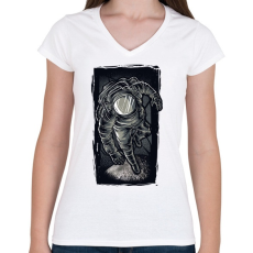 PRINTFASHION Asztronauta grafika - Női V-nyakú póló - Fehér