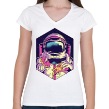 PRINTFASHION Asztronauta - Női V-nyakú póló - Fehér női póló