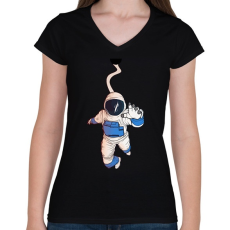 PRINTFASHION Asztronauta - Női V-nyakú póló - Fekete