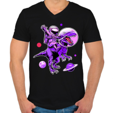 PRINTFASHION Asztronauta Trex - Férfi V-nyakú póló - Fekete