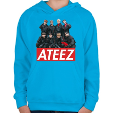 PRINTFASHION Ateez Team - Gyerek kapucnis pulóver - Azúrkék gyerek pulóver, kardigán