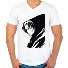 PRINTFASHION Attack On Titan Levi - Férfi V-nyakú póló - Fehér férfi póló