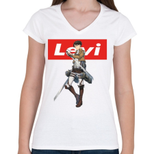 PRINTFASHION attack on titan Levi - Női V-nyakú póló - Fehér női póló