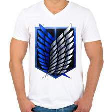 PRINTFASHION Attack on Titan Logo - Férfi V-nyakú póló - Fehér férfi póló
