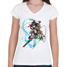 PRINTFASHION Attack on Titan - Női V-nyakú póló - Fehér női póló