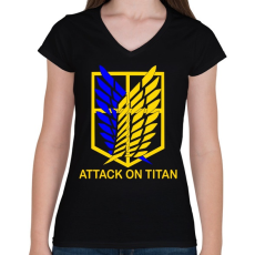 PRINTFASHION Attack On Titan - Női V-nyakú póló - Fekete