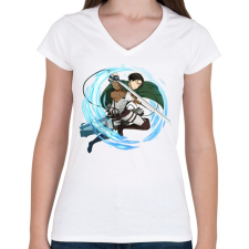 PRINTFASHION Attack on Titans - Női V-nyakú póló - Fehér női póló