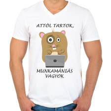 PRINTFASHION Attól tartok, munkamániás vagyok - Férfi V-nyakú póló - Fehér férfi póló