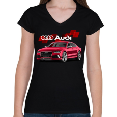 PRINTFASHION Audi Sport - Női V-nyakú póló - Fekete