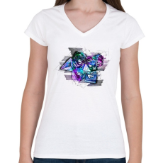 PRINTFASHION Auróra kockaszett - Női V-nyakú póló - Fehér