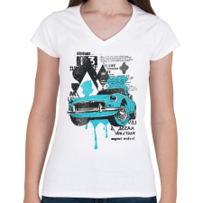 PRINTFASHION Autó  - Női V-nyakú póló - Fehér női póló