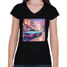 PRINTFASHION autó - Női V-nyakú póló - Fekete női póló