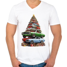 PRINTFASHION Autós karácsonyfa - Férfi V-nyakú póló - Fehér férfi póló