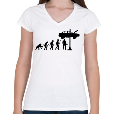 PRINTFASHION Autószerelő evolúció - Női V-nyakú póló - Fehér női póló