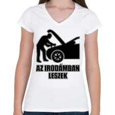 PRINTFASHION Autószerelő iroda - Női V-nyakú póló - Fehér női póló