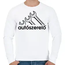 PRINTFASHION Autószerelő márka - Férfi pulóver - Fehér férfi pulóver, kardigán