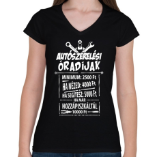 PRINTFASHION Autószerelő óradíjak - Női V-nyakú póló - Fekete