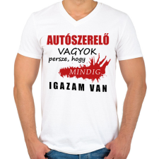 PRINTFASHION Autószerelő vagyok - Férfi V-nyakú póló - Fehér férfi póló
