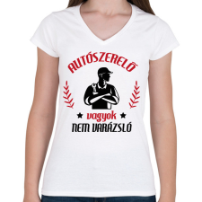 PRINTFASHION Autószerelő vagyok - Női V-nyakú póló - Fehér női póló