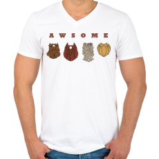 PRINTFASHION Awsome - Szakáll - Férfi V-nyakú póló - Fehér