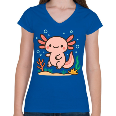 PRINTFASHION Axolotl - Női V-nyakú póló - Királykék