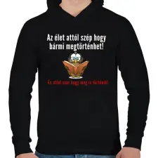 PRINTFASHION Az élet attól szép - Férfi kapucnis pulóver - Fekete férfi pulóver, kardigán