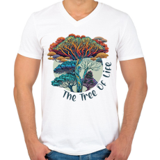 PRINTFASHION Az élet fája - Férfi V-nyakú póló - Fehér