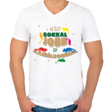 PRINTFASHION Az élet jobb - Kaméleon - Férfi V-nyakú póló - Fehér férfi póló