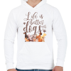 PRINTFASHION Az élet jobb kutyákkal - Férfi kapucnis pulóver - Fehér