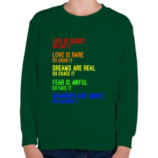 PRINTFASHION Az élet rövid, szóval éld meg - Gyerek pulóver - Sötétzöld gyerek pulóver, kardigán