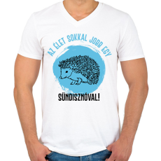 PRINTFASHION Az élet sokkal jobb egy sündisznóval - Férfi V-nyakú póló - Fehér