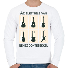 PRINTFASHION Az élet tele van nehéz döntésekkel - Gitáros minta - Férfi pulóver - Fehér