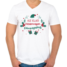 PRINTFASHION Az első Karácsonyom - Anya - Férfi V-nyakú póló - Fehér