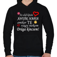 PRINTFASHION Az első közös anyák nappja! - Férfi kapucnis pulóver - Fekete férfi pulóver, kardigán