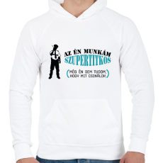 PRINTFASHION Az én munkám szupertitkos - Férfi kapucnis pulóver - Fehér