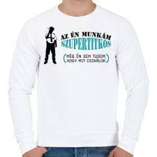 PRINTFASHION Az én munkám szupertitkos - Férfi pulóver - Fehér férfi pulóver, kardigán