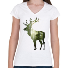 PRINTFASHION Az erdők királya - Női V-nyakú póló - Fehér