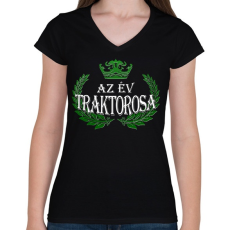 PRINTFASHION Az év traktorosa - Női V-nyakú póló - Fekete