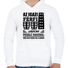 PRINTFASHION Az igazi férfi három pedált használ - Férfi kapucnis pulóver - Fehér férfi pulóver, kardigán