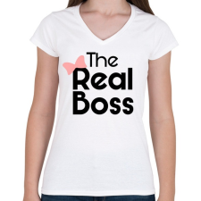 PRINTFASHION Az igazi főnök! - Női V-nyakú póló - Fehér női póló