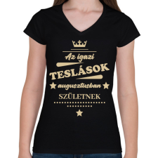 PRINTFASHION Az igazi Teslások - Hónappal - Női V-nyakú póló - Fekete női póló