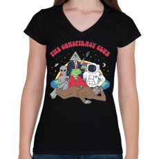 PRINTFASHION Az összeesküvés klub - Női V-nyakú póló - Fekete