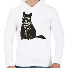 PRINTFASHION Az otthon ott van ahol a macskád - Férfi kapucnis pulóver - Fehér