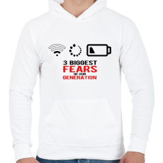 PRINTFASHION Az új generáció legnagyobb félelmei - Férfi kapucnis pulóver - Fehér