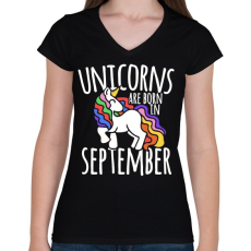 PRINTFASHION Az unikornisok szeptemberben születtek - Női V-nyakú póló - Fekete