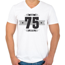 PRINTFASHION b-day-75-dark-lightgrey - Férfi V-nyakú póló - Fehér férfi póló